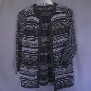 Talbots Mixed Stitch Striped Cardigan‎ Black Silver Size Medium Open Front